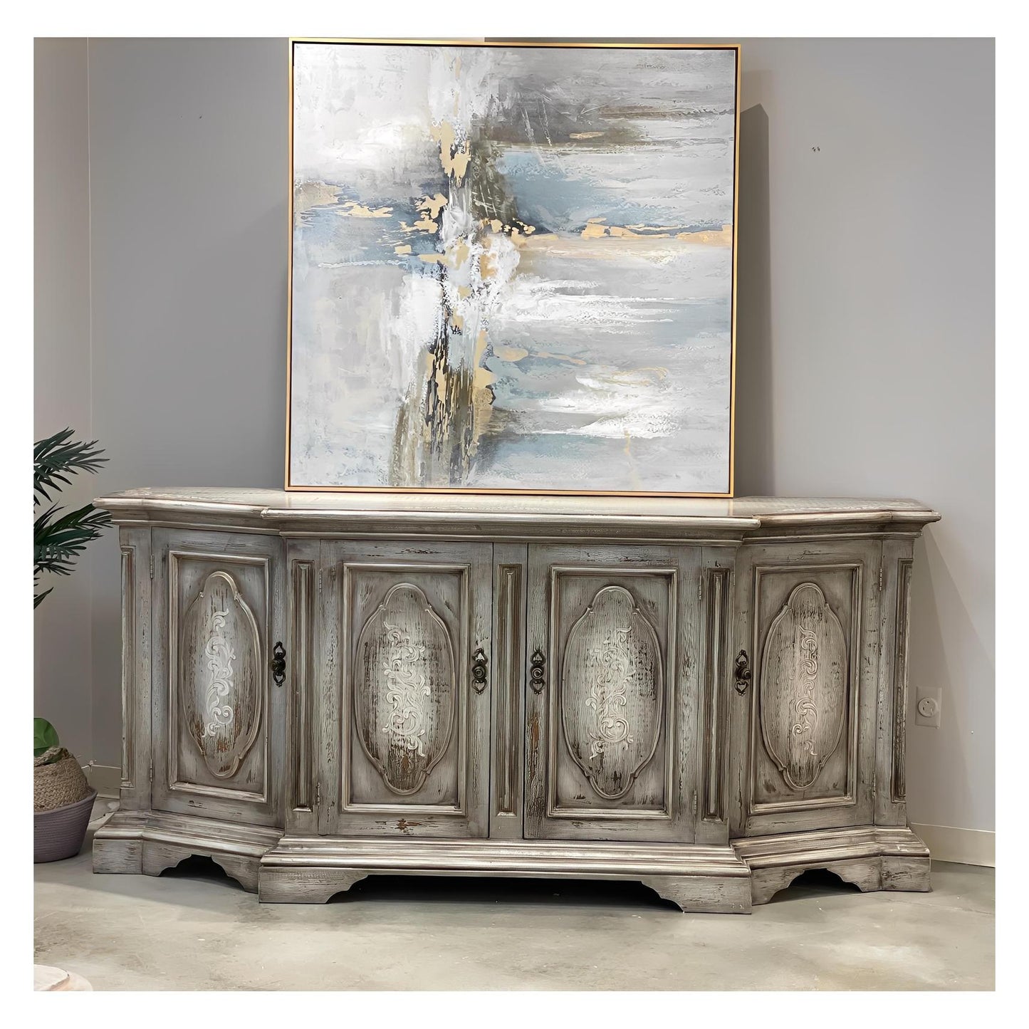 Madrid Antique Gray Distressed Dining Room Buffet Table 24 X 92.5 X 42