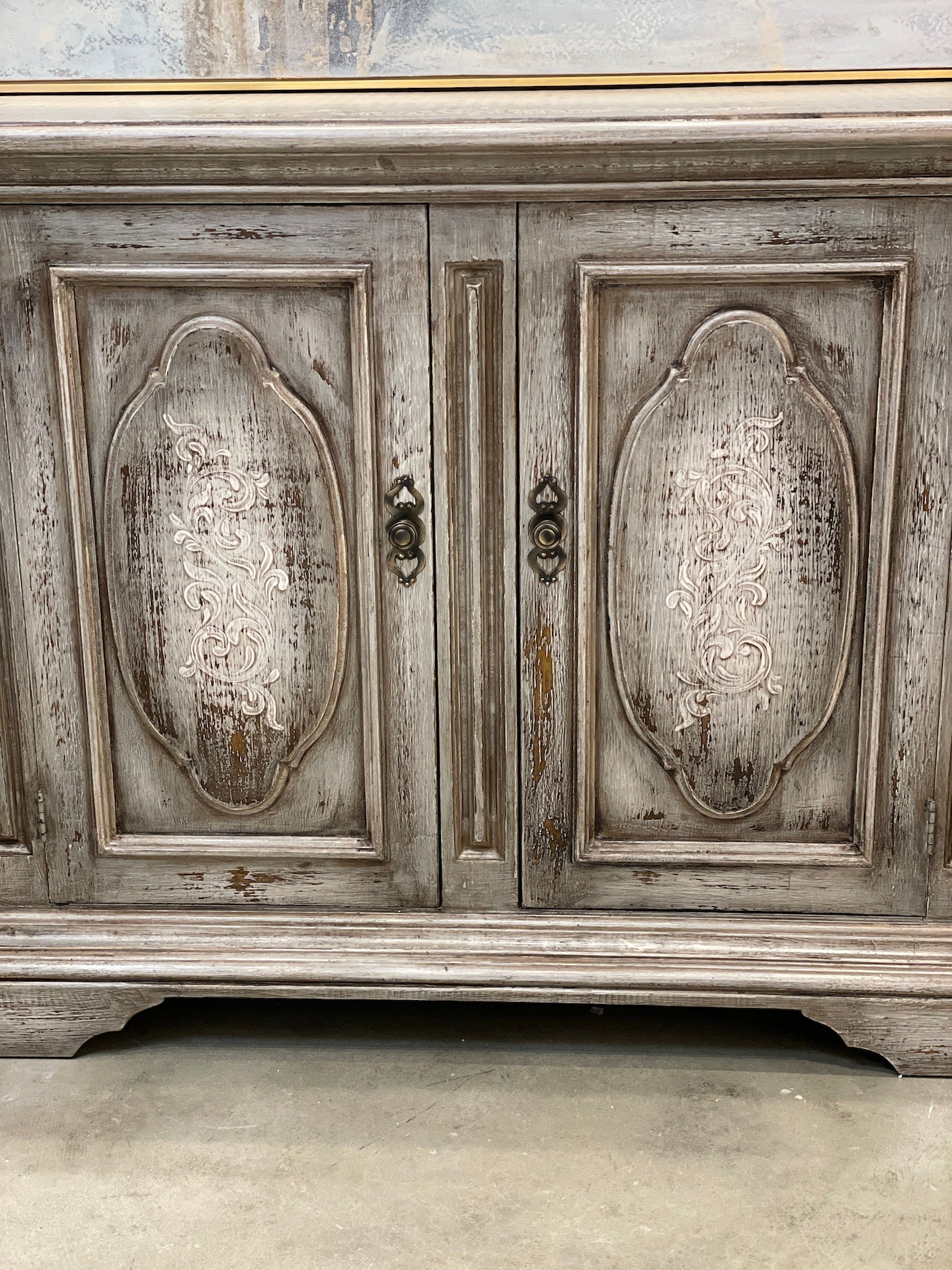 Madrid Antique Gray Distressed Dining Room Buffet Table 24 X 92.5 X 42