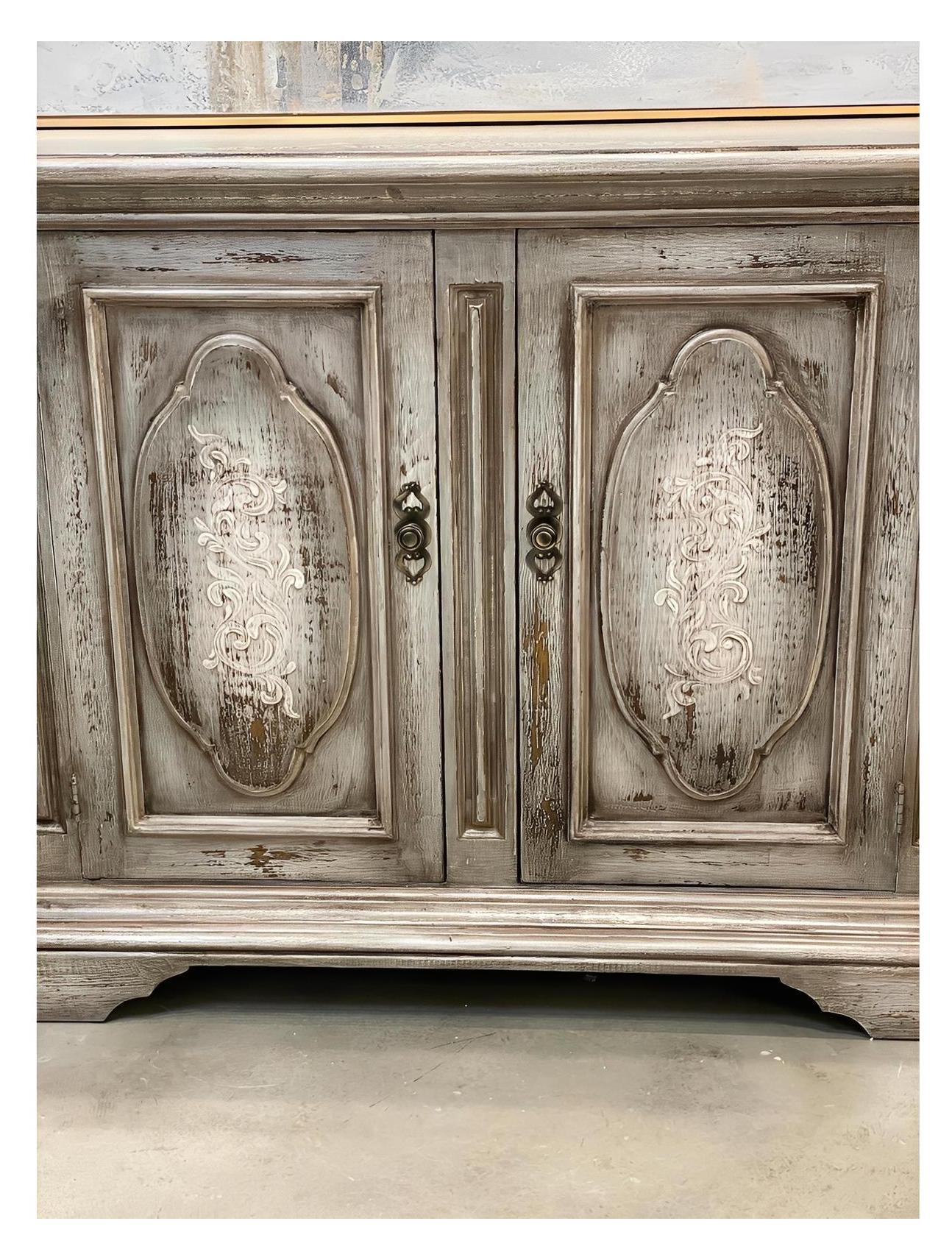 Madrid Antique Gray Distressed Dining Room Buffet Table 24 X 92.5 X 42