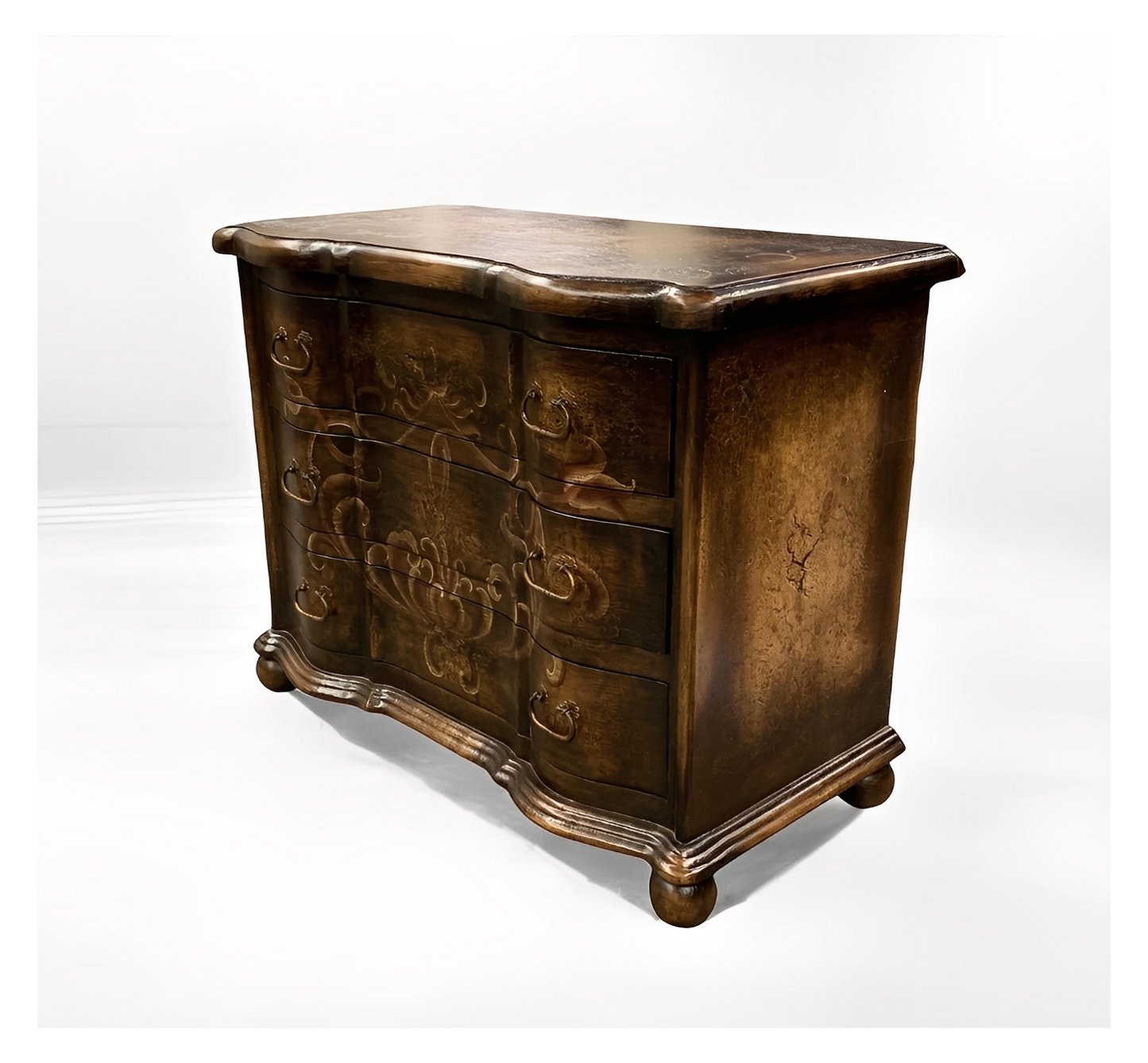 Cucugnan Nightstands (2-Pack), Antique Brown, Hand-Carved Floral Fronts With Vintage Patina