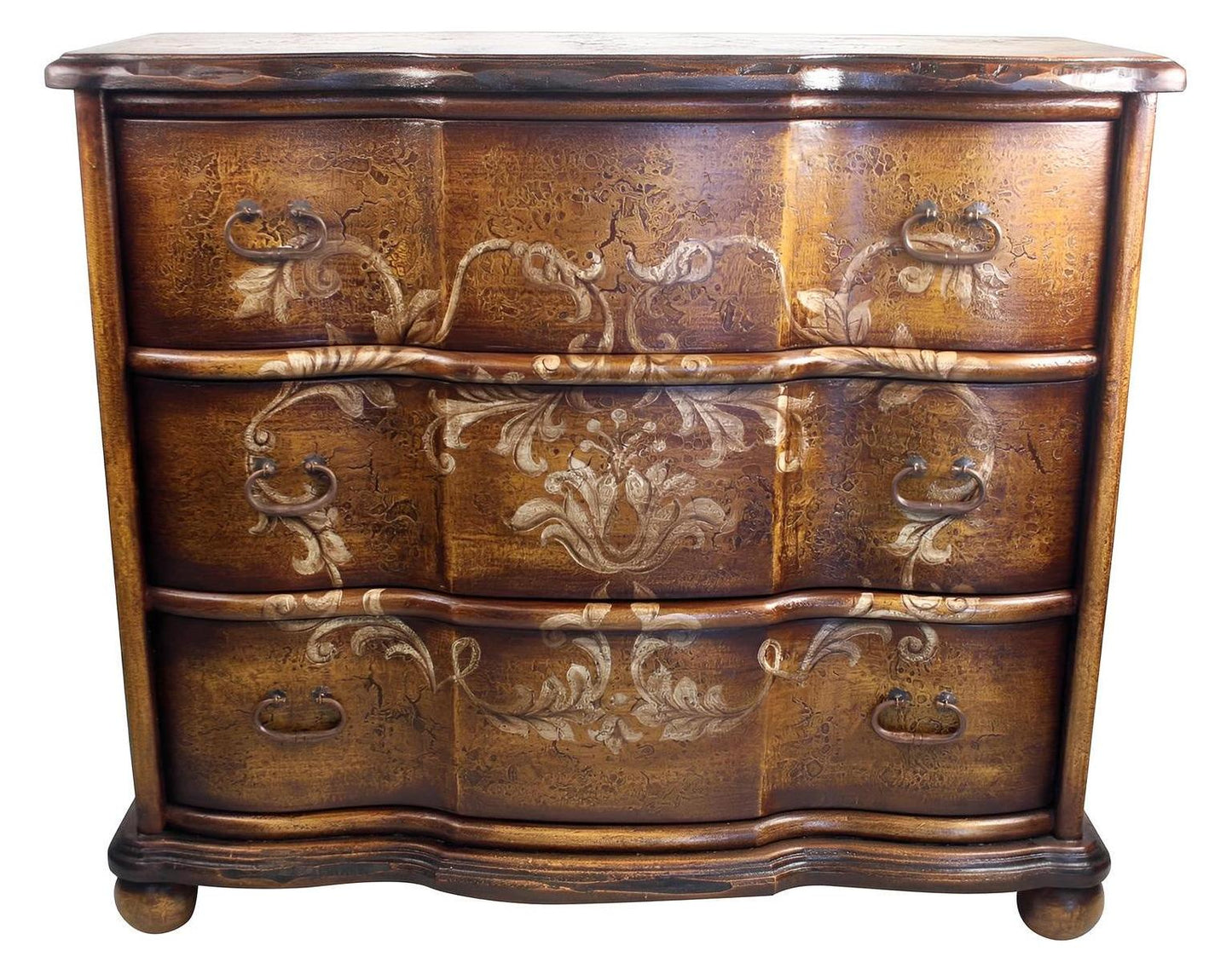 Gérardmer Dresser, Antique Bronze-Gold Finish, Hand-Painted Damask Motif