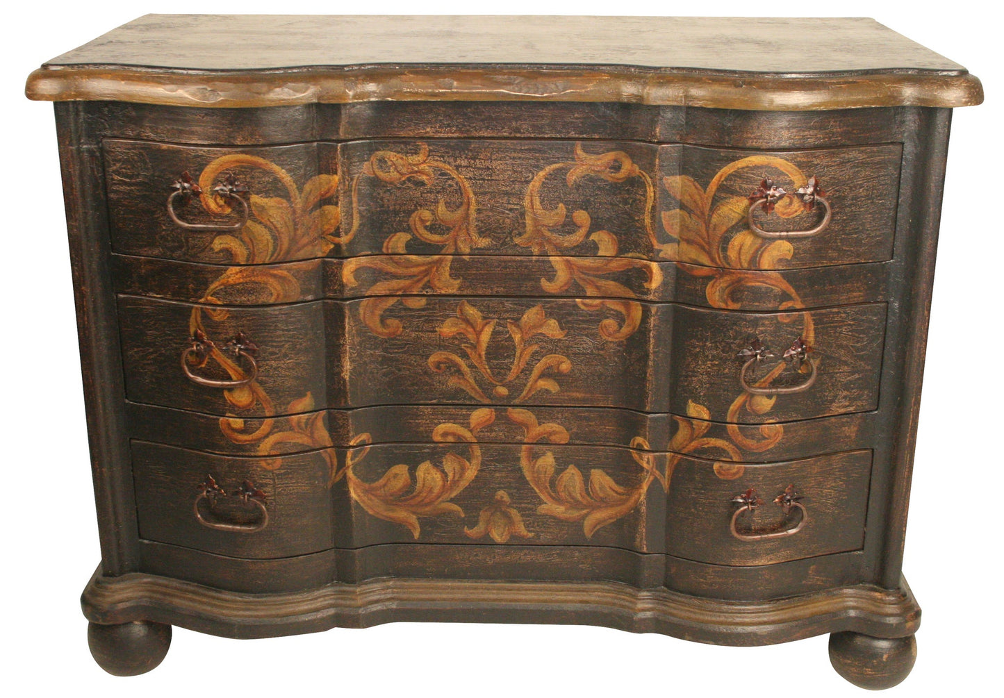 Les Rousses Nightstands (2-Pack), Dark Antique Black, Hand Painted Gold Floral Motif