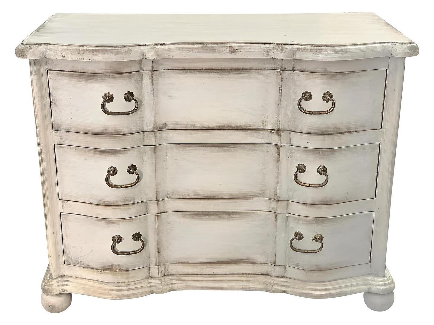 Foix Nightstands (2-Pack), Distressed White, Serpentine front with brass handles
