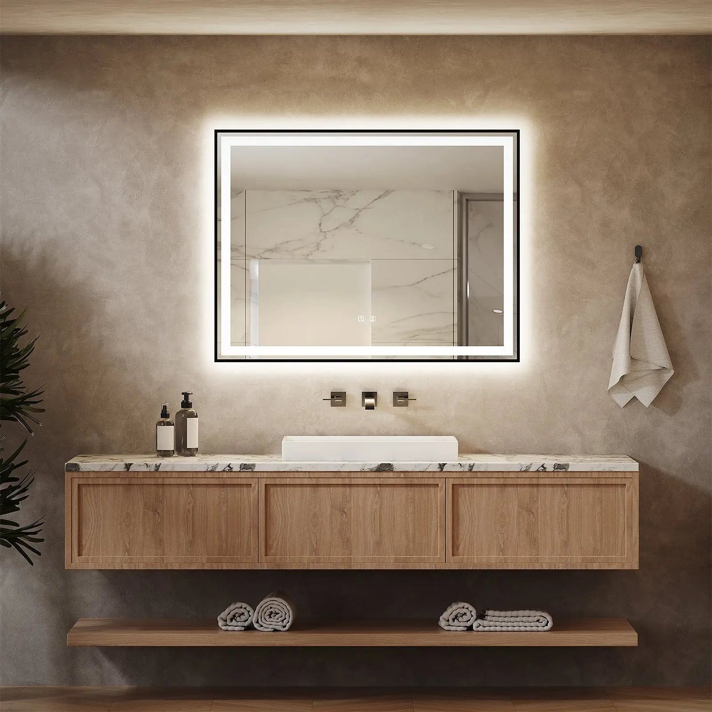 Black Aluminum Framed LED Bathroom Mirror (30-50 in) - Adjustable Brightness and Color Temperature - Anti-Fog