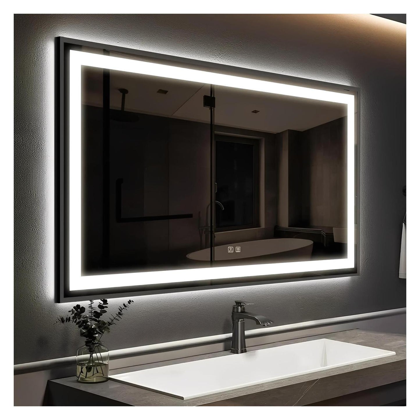 Black Aluminum Framed LED Bathroom Mirror (30-50 in) - Adjustable Brightness and Color Temperature - Anti-Fog