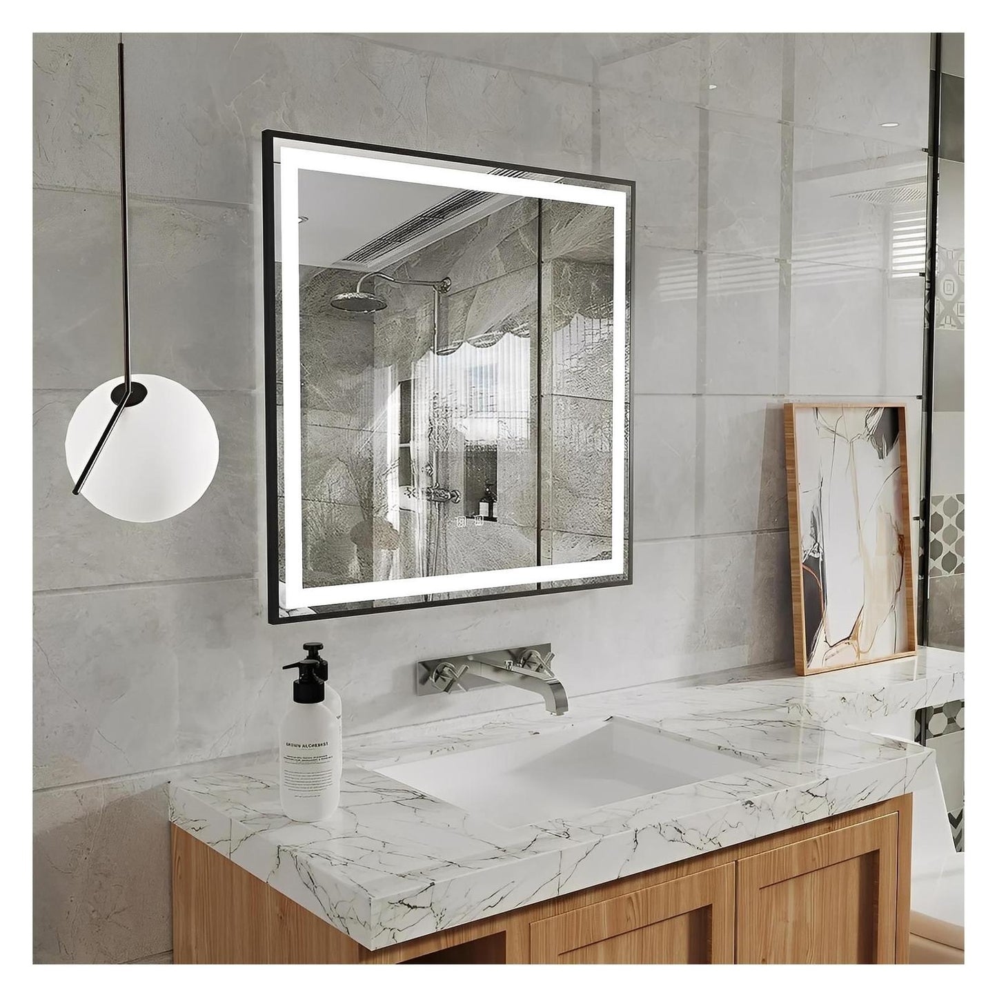 Black Aluminum Framed LED Bathroom Mirror (30-50 in) - Adjustable Brightness and Color Temperature - Anti-Fog