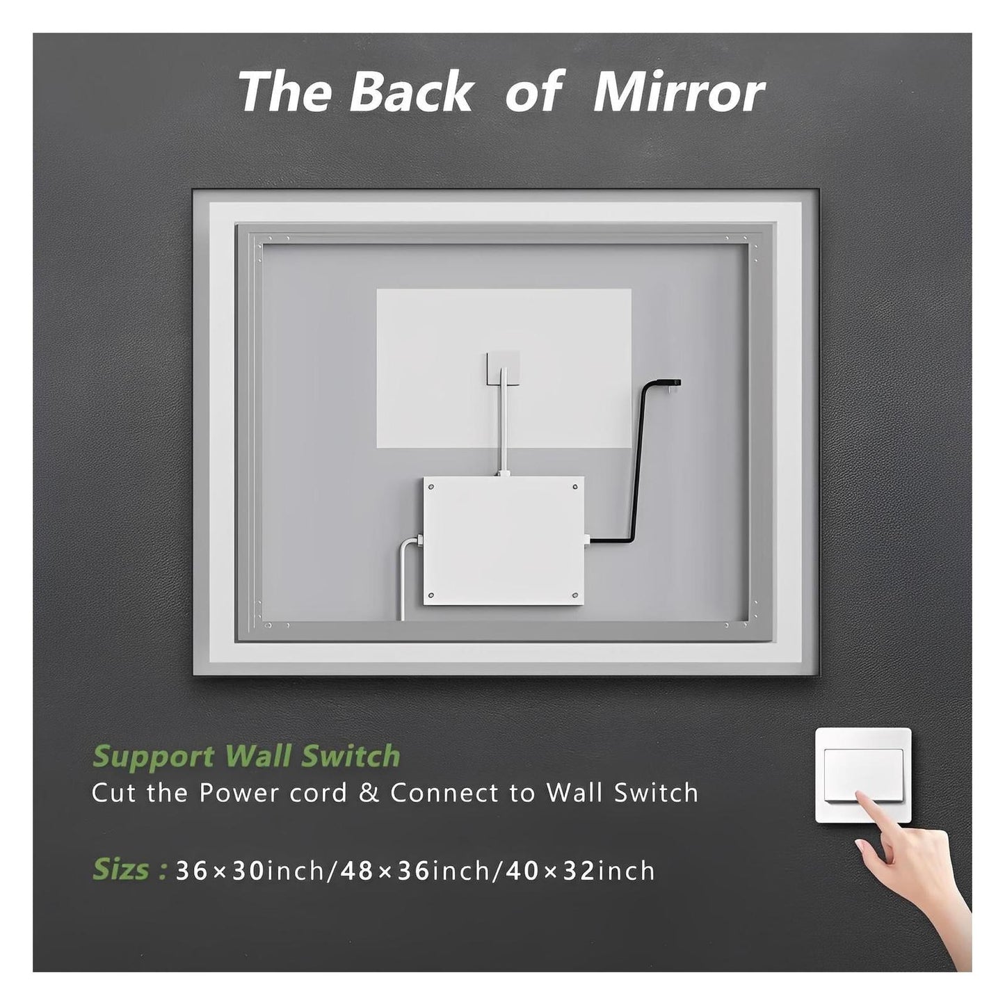 Black Aluminum Framed LED Bathroom Mirror (30-50 in) - Adjustable Brightness and Color Temperature - Anti-Fog