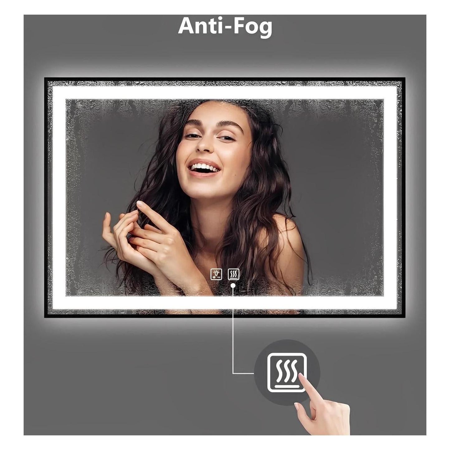 Black Aluminum Framed LED Bathroom Mirror (30-50 in) - Adjustable Brightness and Color Temperature - Anti-Fog