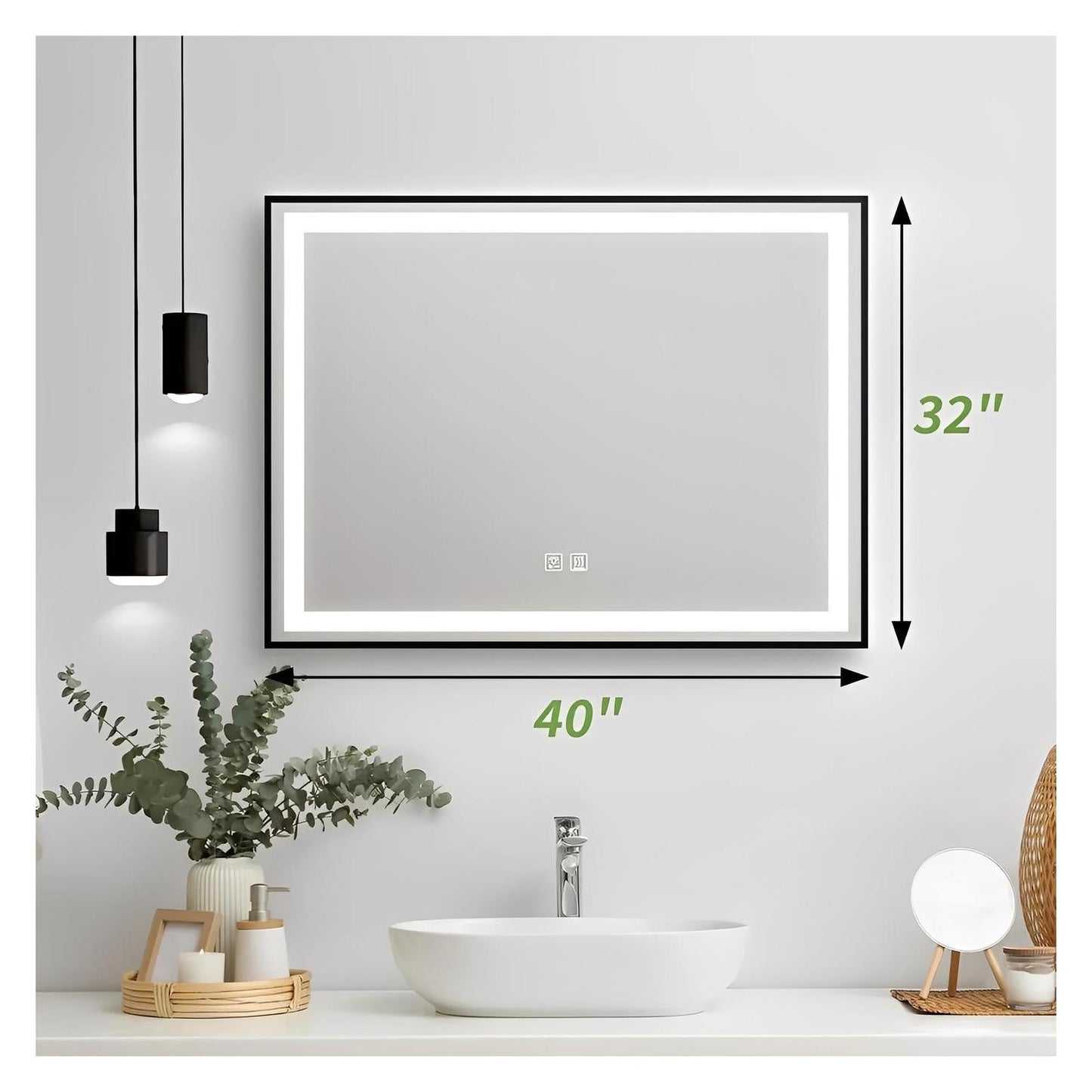 Black Aluminum Framed LED Bathroom Mirror (30-50 in) - Adjustable Brightness and Color Temperature - Anti-Fog