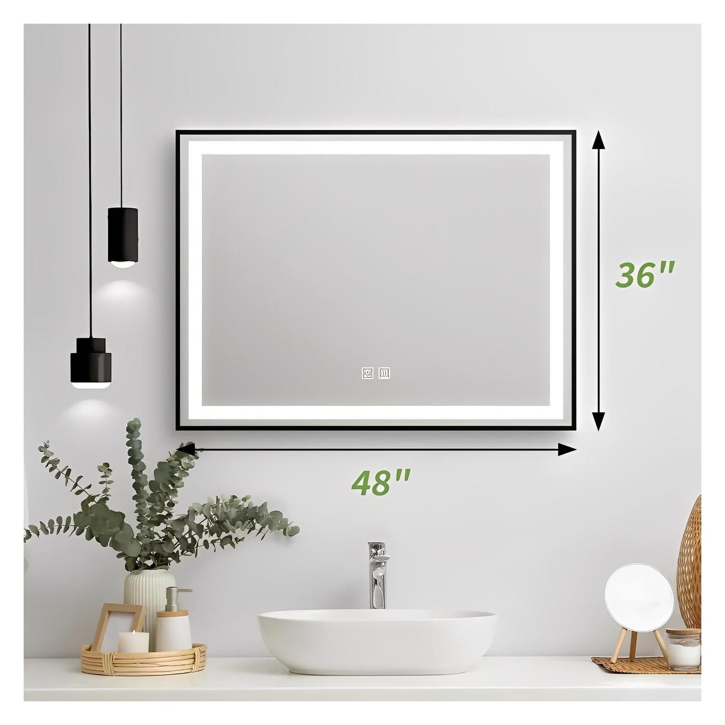 Black Aluminum Framed LED Bathroom Mirror (30-50 in) - Adjustable Brightness and Color Temperature - Anti-Fog