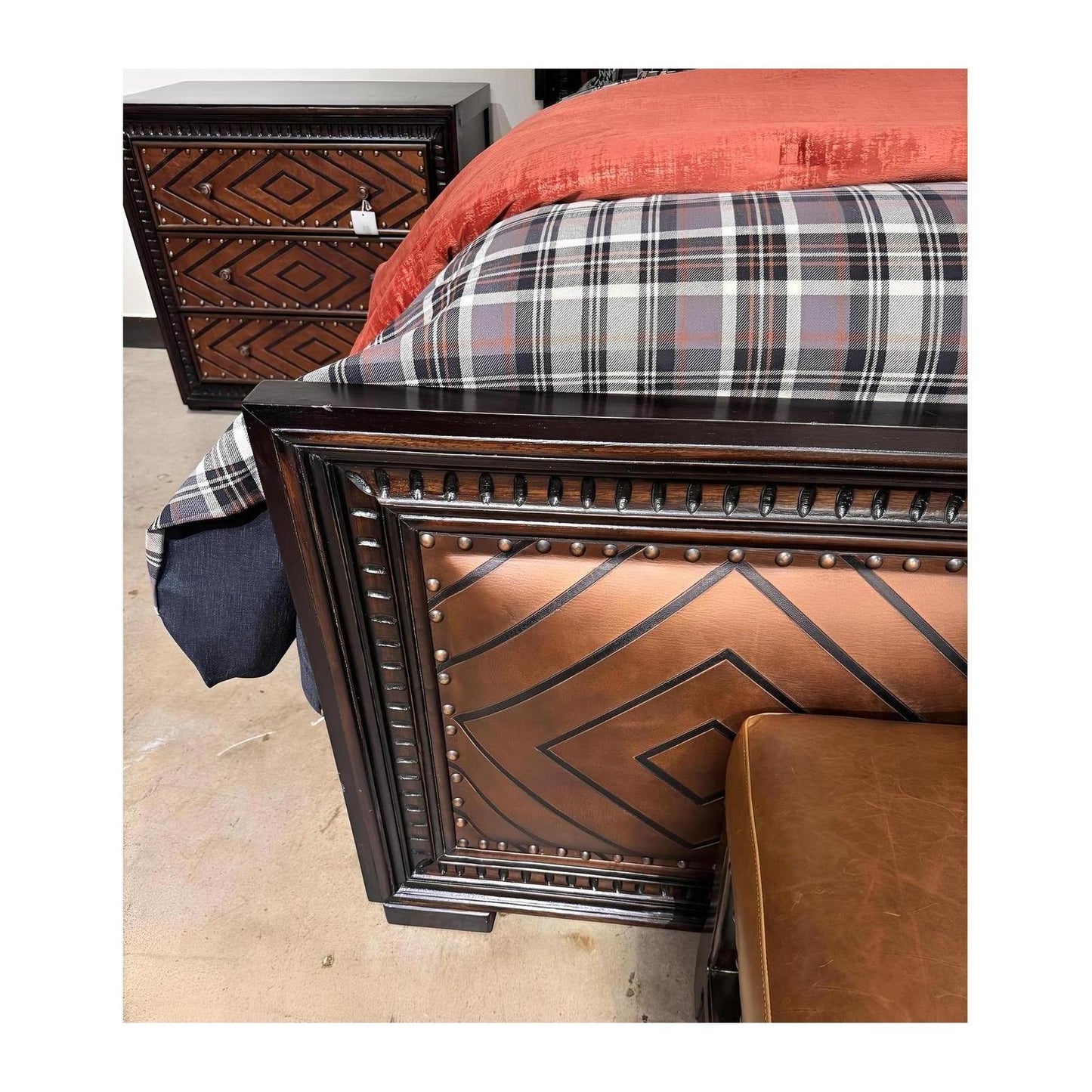 ANDES BEDROOM SET, 79.5" Tall - Upholstered Leather, Dark Brown Wood Frame - Includes Delivery and Assembly