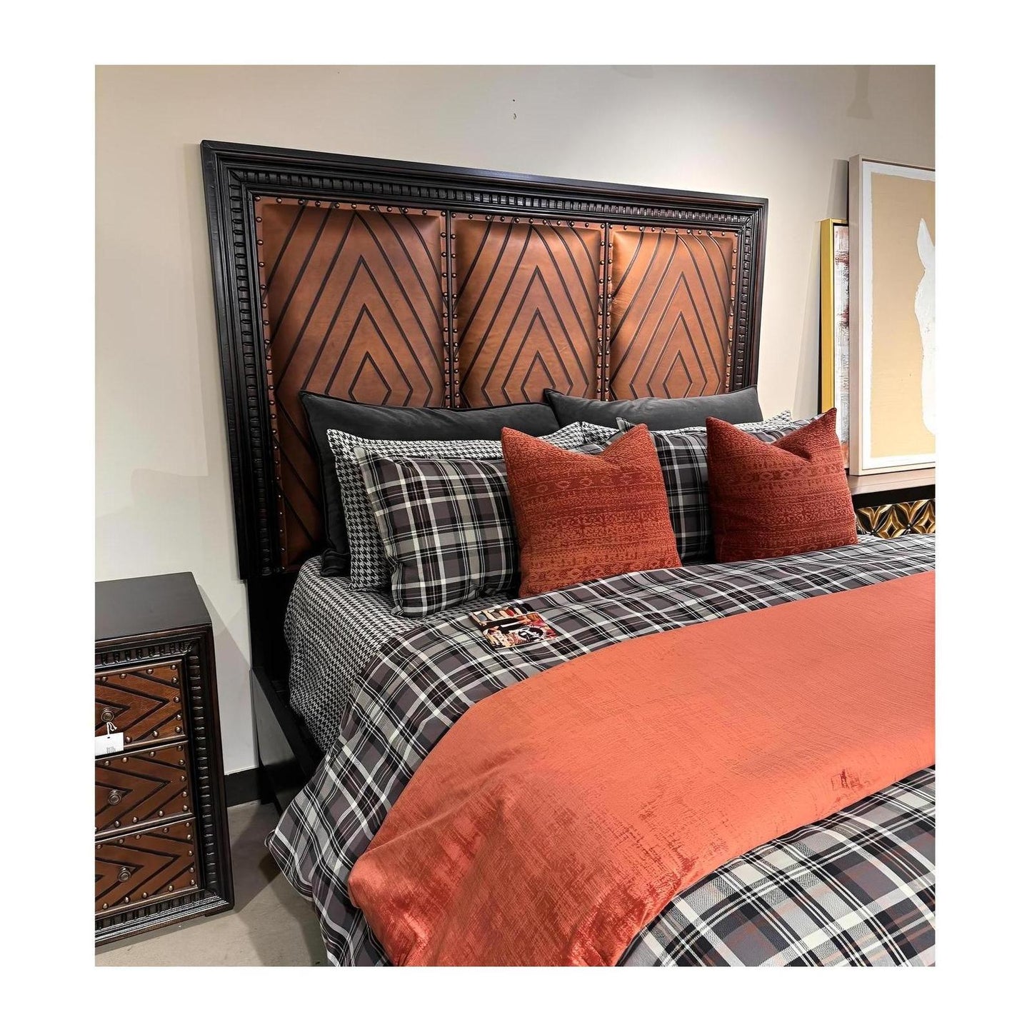 ANDES BEDROOM SET, 79.5" Tall - Upholstered Leather, Dark Brown Wood Frame - Includes Delivery and Assembly