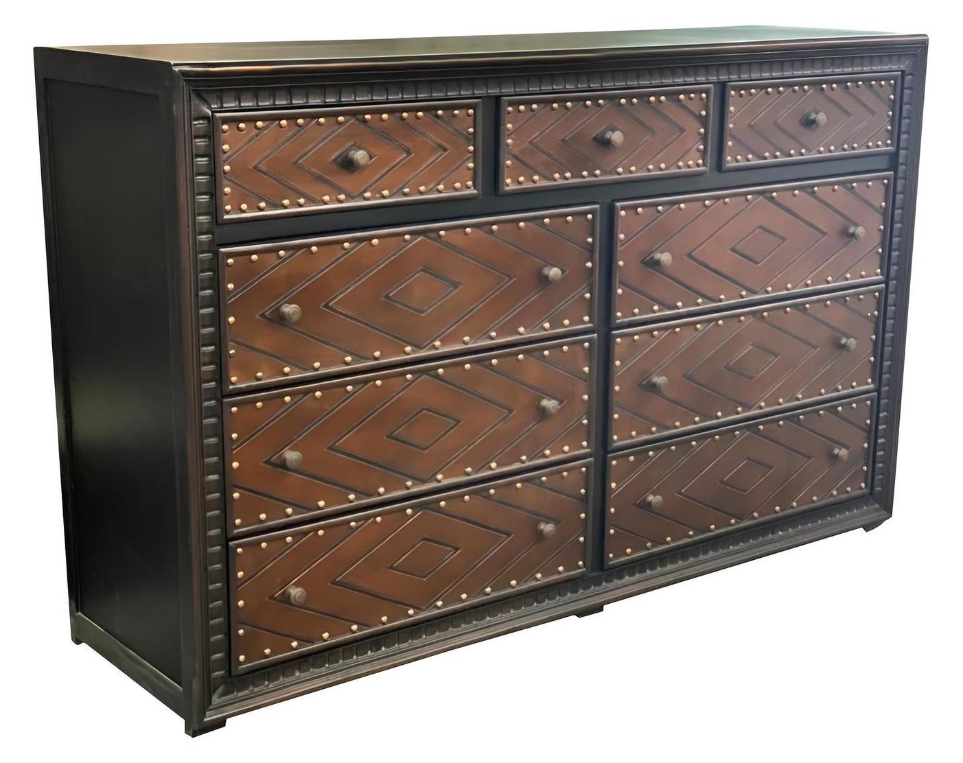 Andes Dresser, Black, Diamond-Patterned Leather Fronts With Studded Detailing