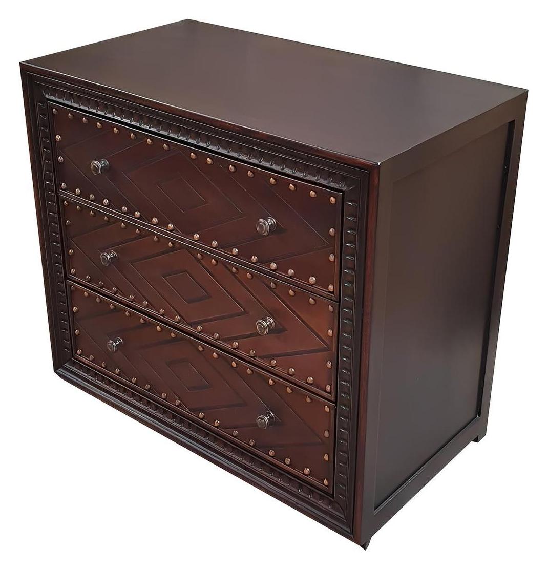 Andes Nightstands (2-Pack), Espresso, Studded Geometric Drawer Fronts With Riveted Accents