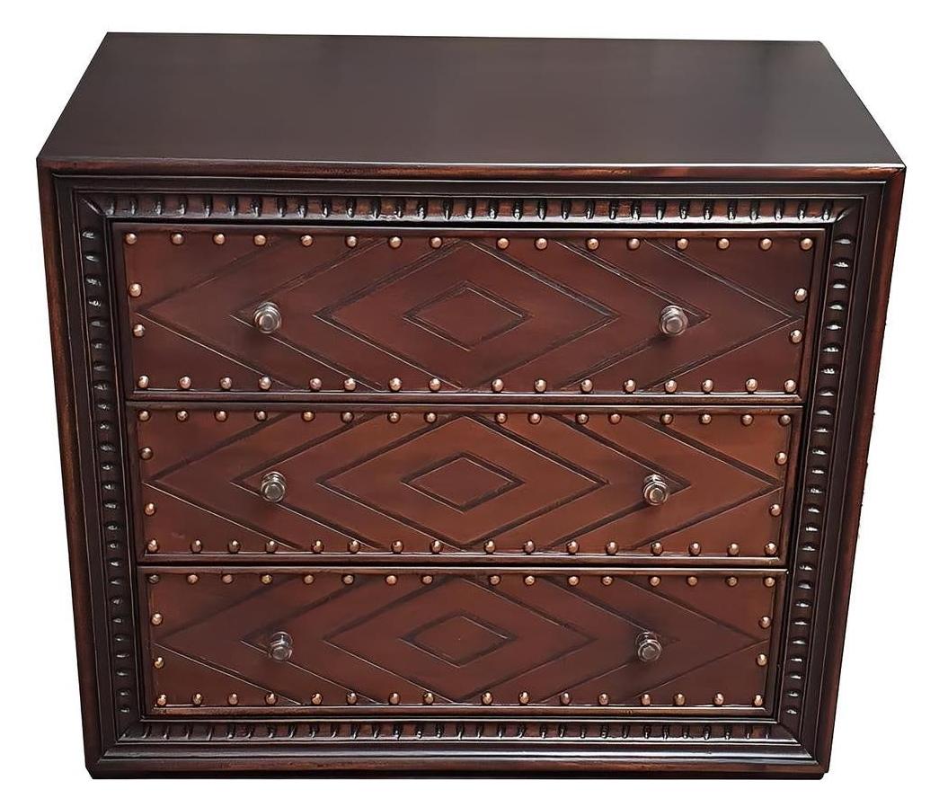 Andes Nightstands (2-Pack), Espresso, Studded Geometric Drawer Fronts With Riveted Accents