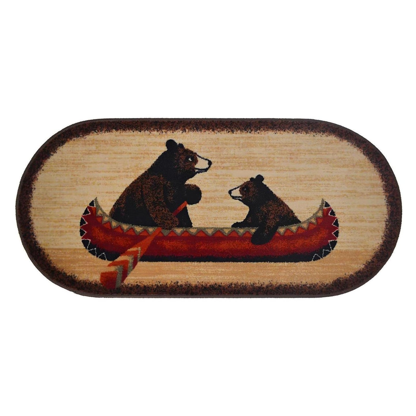 Cozy Cabin - Bear Canoe 20"x44" Oval- Washable, Made in the USA, 8mm pile height