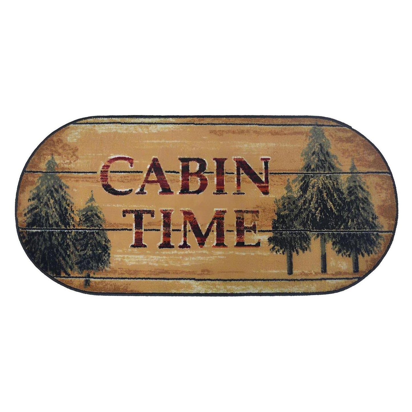 Cozy Cabin Pine Cabin 20"x44" Oval Washable; Slip-Resistant Back, Made in the USA, 8mm pile height