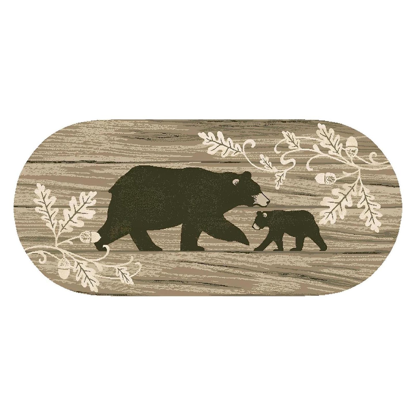 Cozy Cabin Foliage Bear 20"x44" Oval Washable, Made in the USA, 8mm pile height