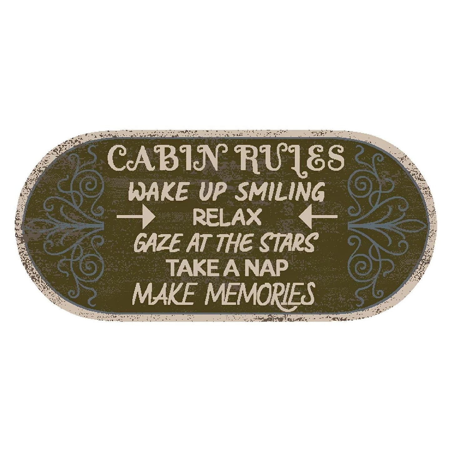 Cozy Cabin Cabin Rules 20"x44" Oval Washable, Made in the USA, 8mm pile height