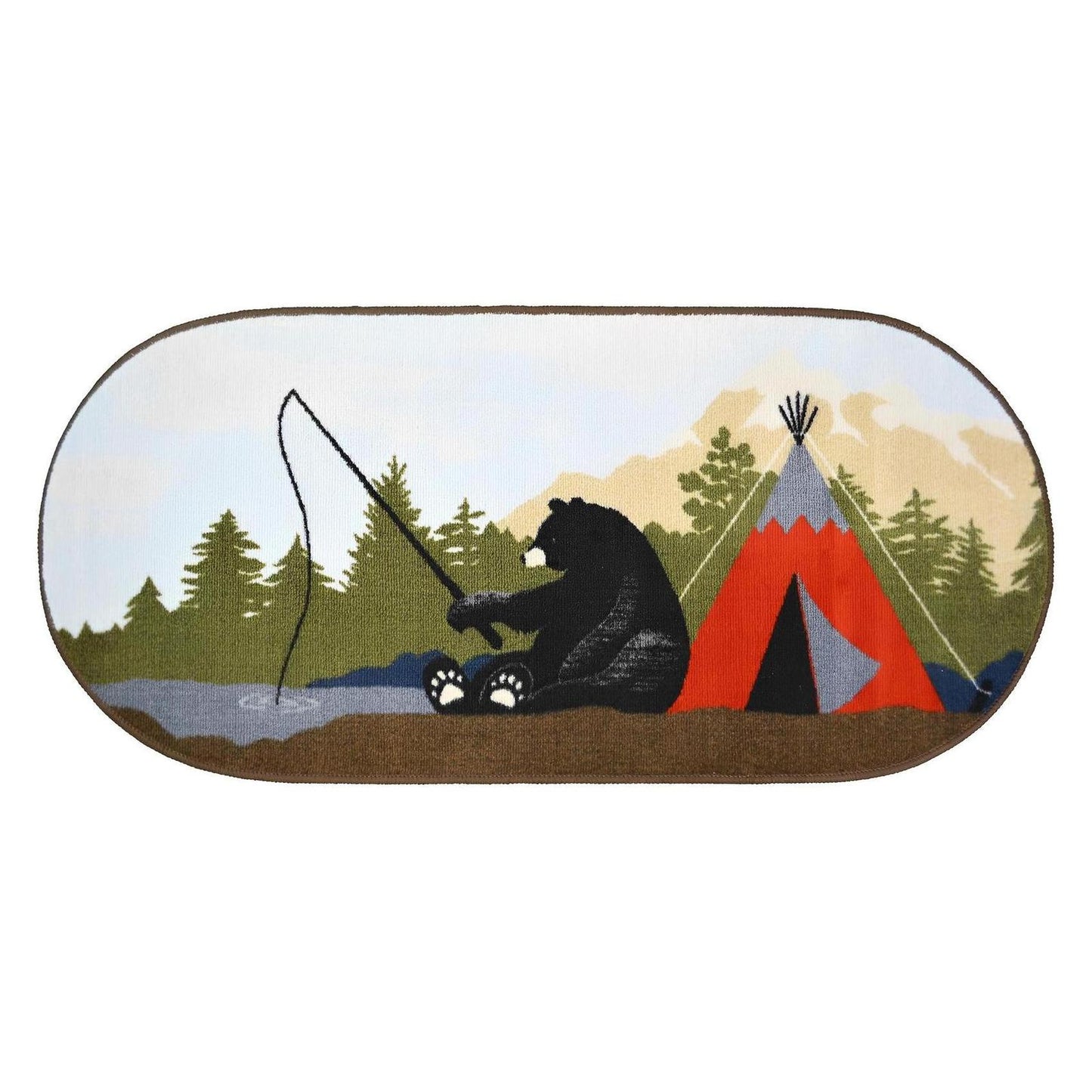 Cozy Cabin Tepee Blue 20"X44" Oval Washable; Slip-Resistant Back, Made in the USA, 8mm pile height