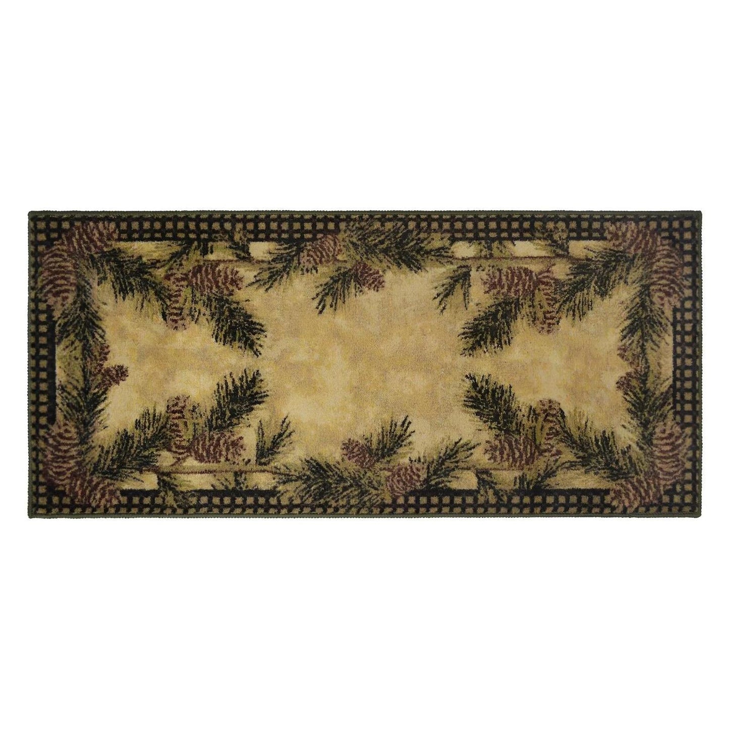 Cozy Cabin Pine Cone Gingham 20"x44"- Washable, Made in the USA, 8mm pile height