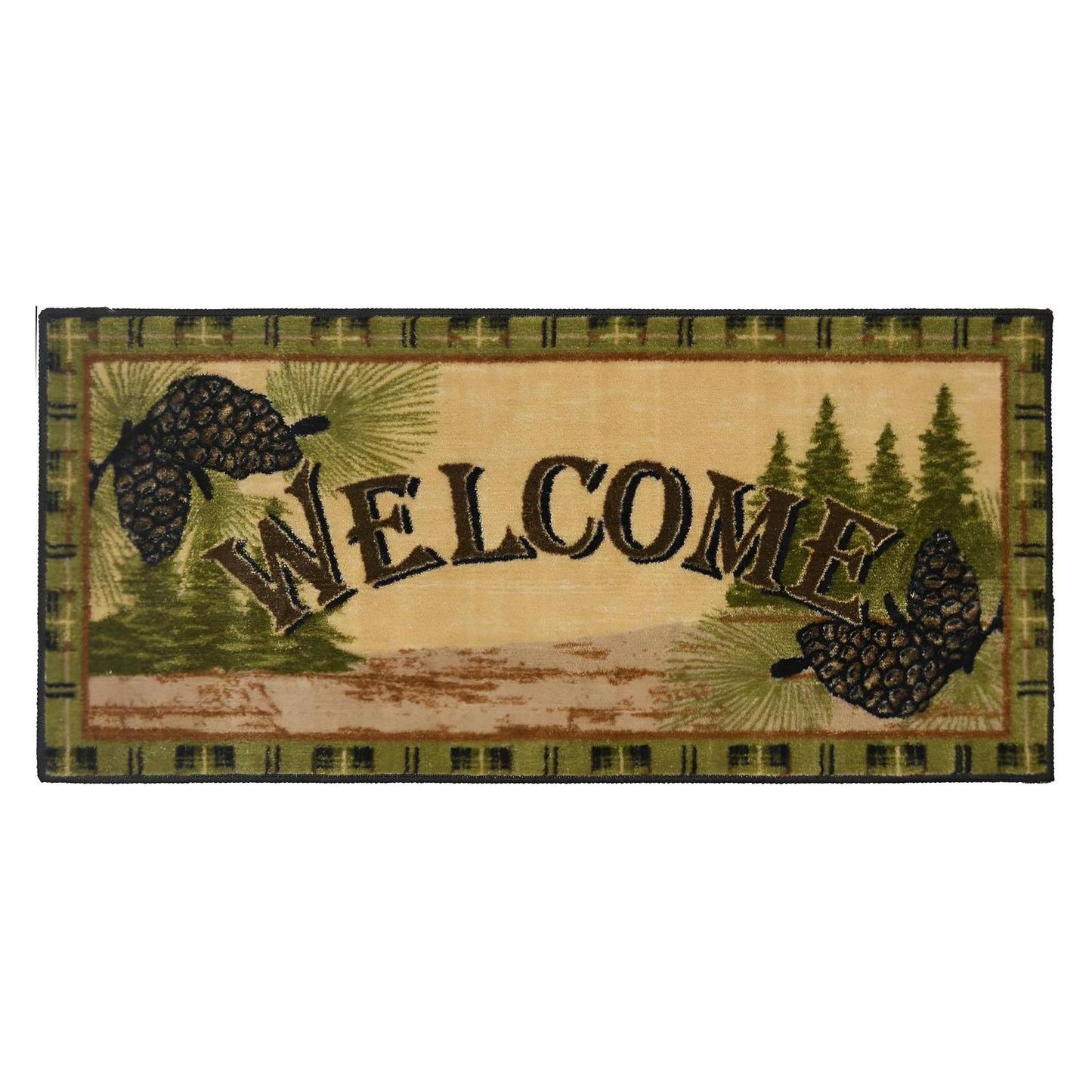 Cozy Cabin Forest Welcome Washable; Slip-Resistant Back, Made in the USA, 8mm pile height