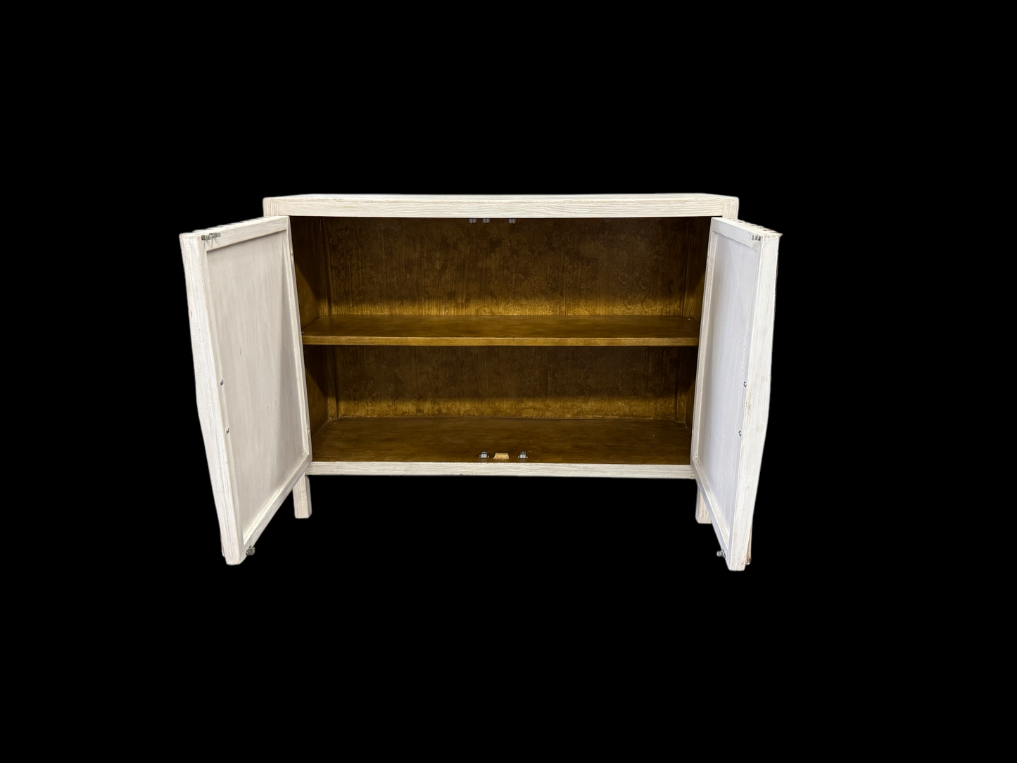 Jargeau Chest, Distressed White, Two Shelves Inside, Rustic Weathered Finish, Farmhouse Console