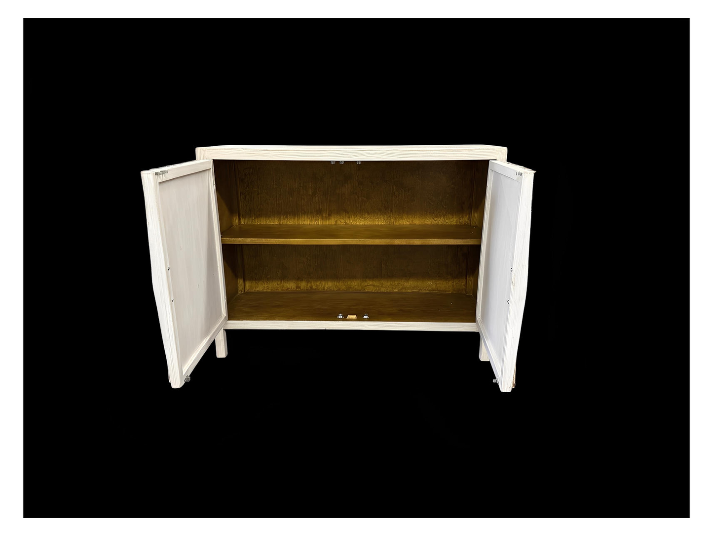 Jargeau Chest, Distressed White, Two Shelves Inside, Rustic Weathered Finish, Farmhouse Console