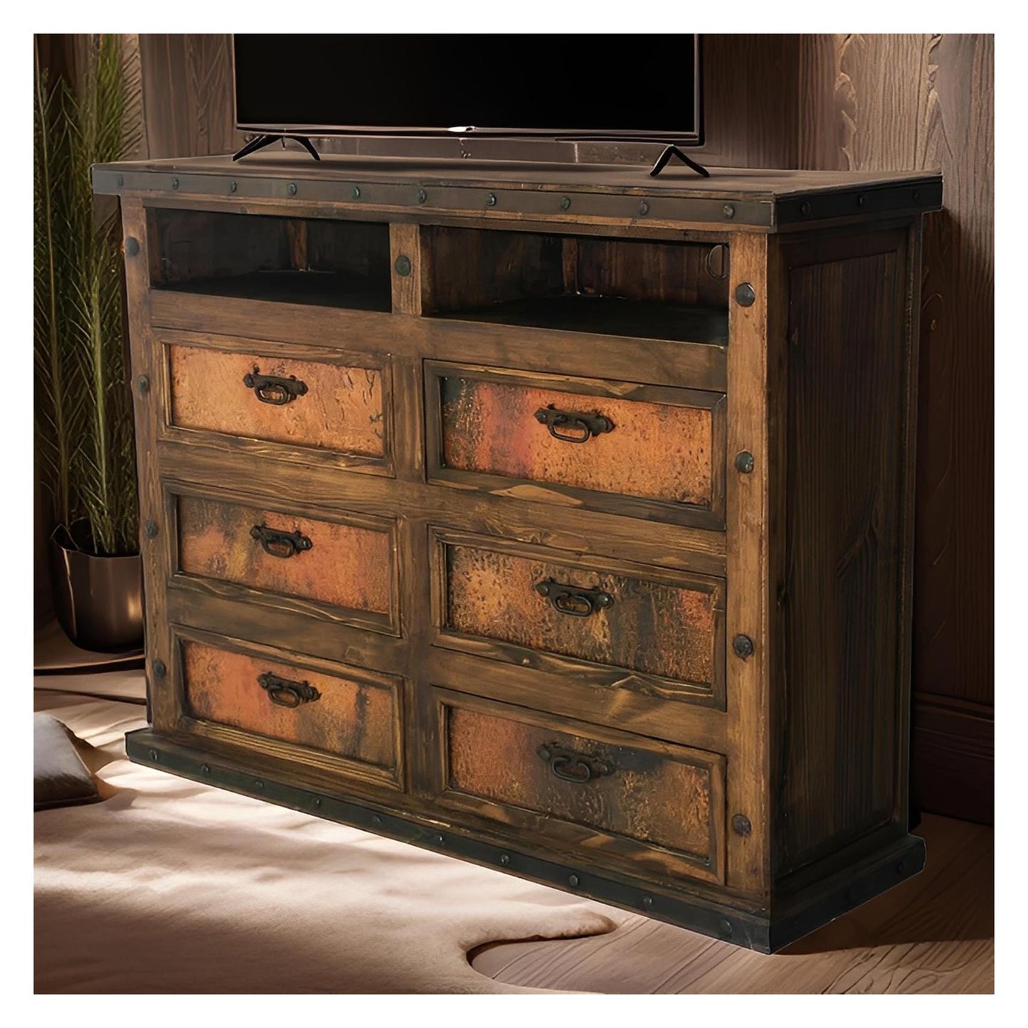 Rough Canyon Dresser/Tv Stand, Copper Drawers
