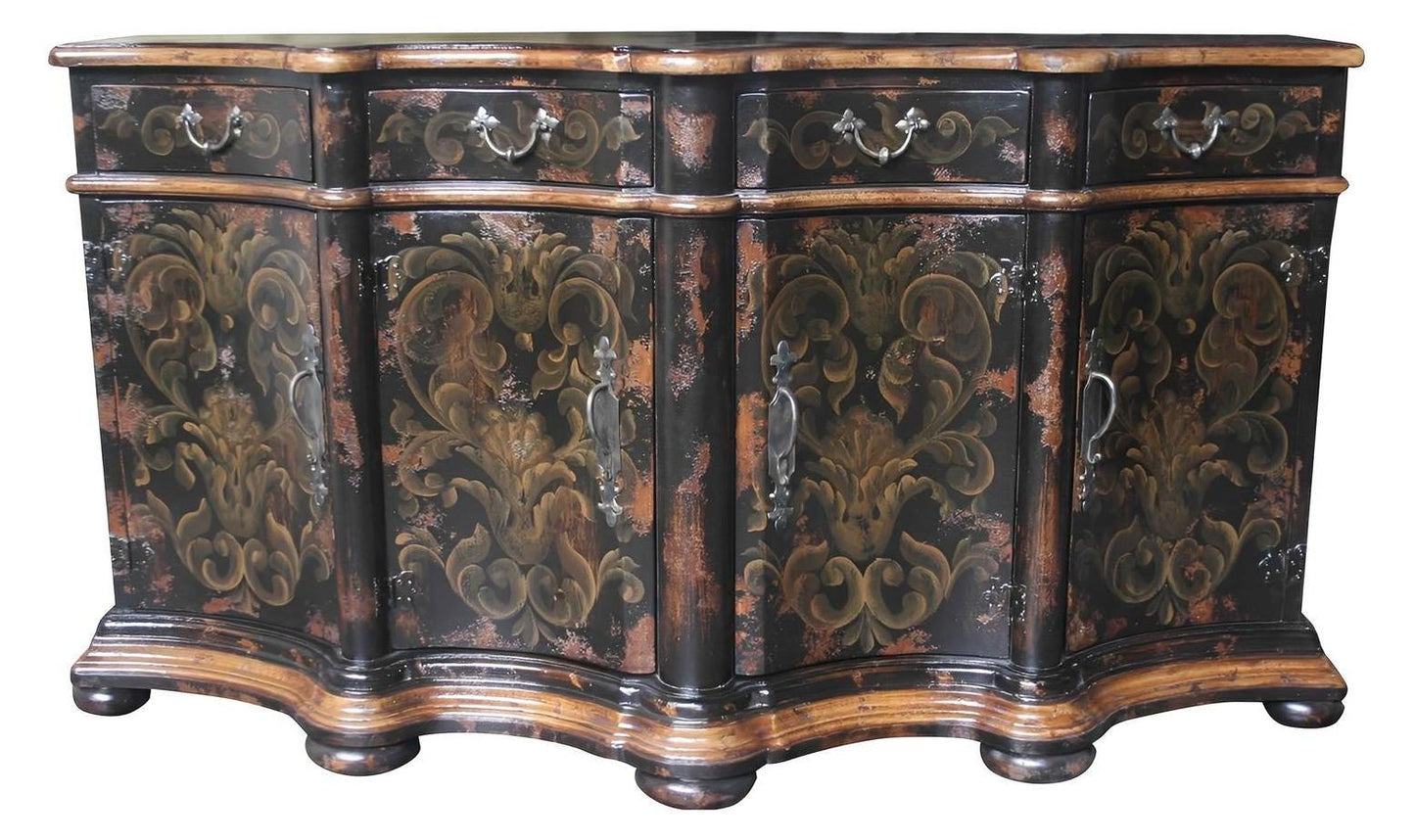 Saint-Brisson-sur-Loire Onyx Black and Gold Dining Buffet Table Handcrafted