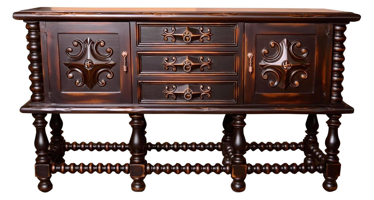 Nitray Walnut Buffet, Hand-Carved Ornate Dining Sideboard Buffet Table
