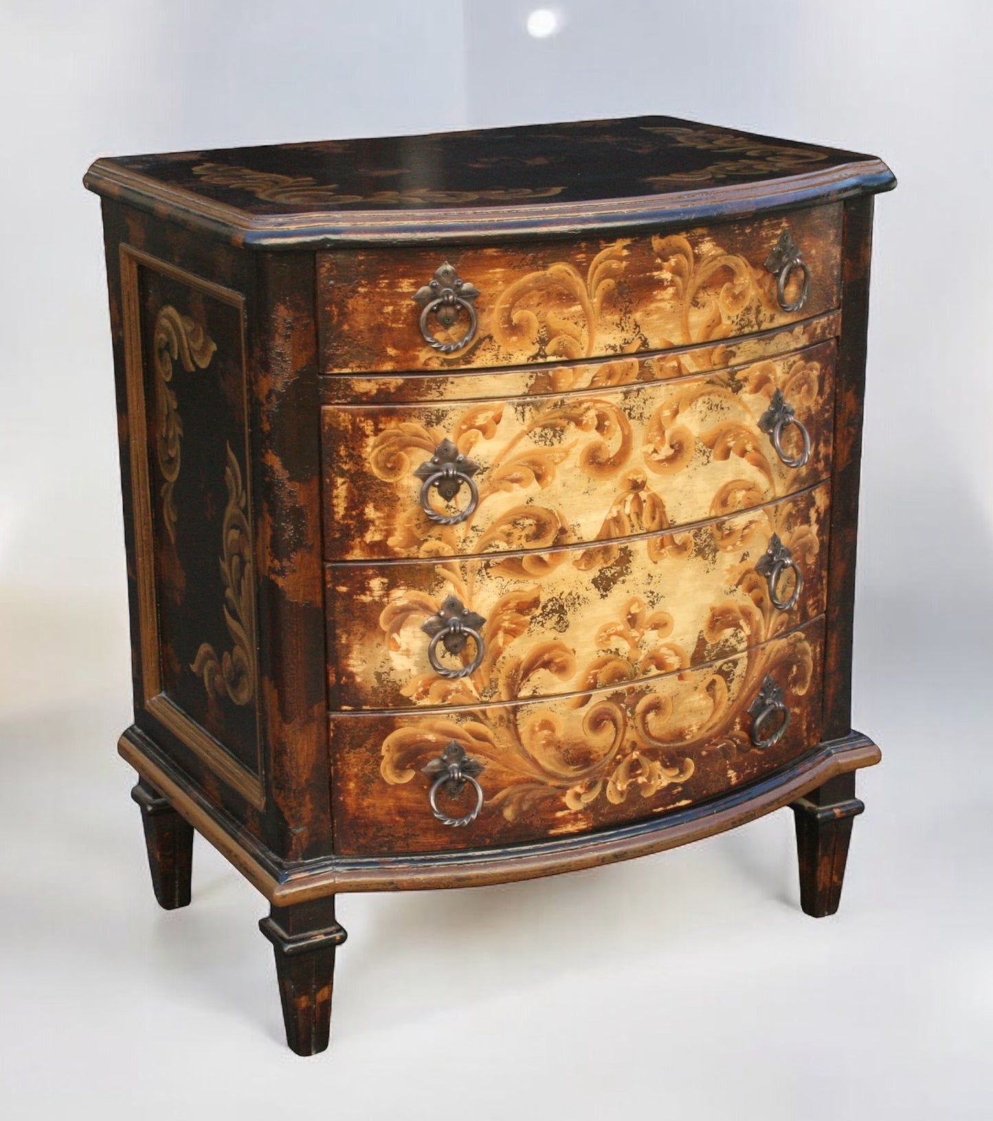 Chaumont-sur-Loire Nightstands (2-Pack), Black With Antique Gold Accents, Distressed Floral Scroll Finish