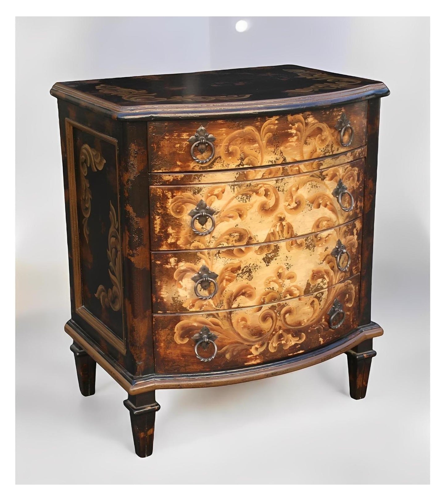 Chaumont-sur-Loire Nightstands (2-Pack), Black With Antique Gold Accents, Distressed Floral Scroll Finish