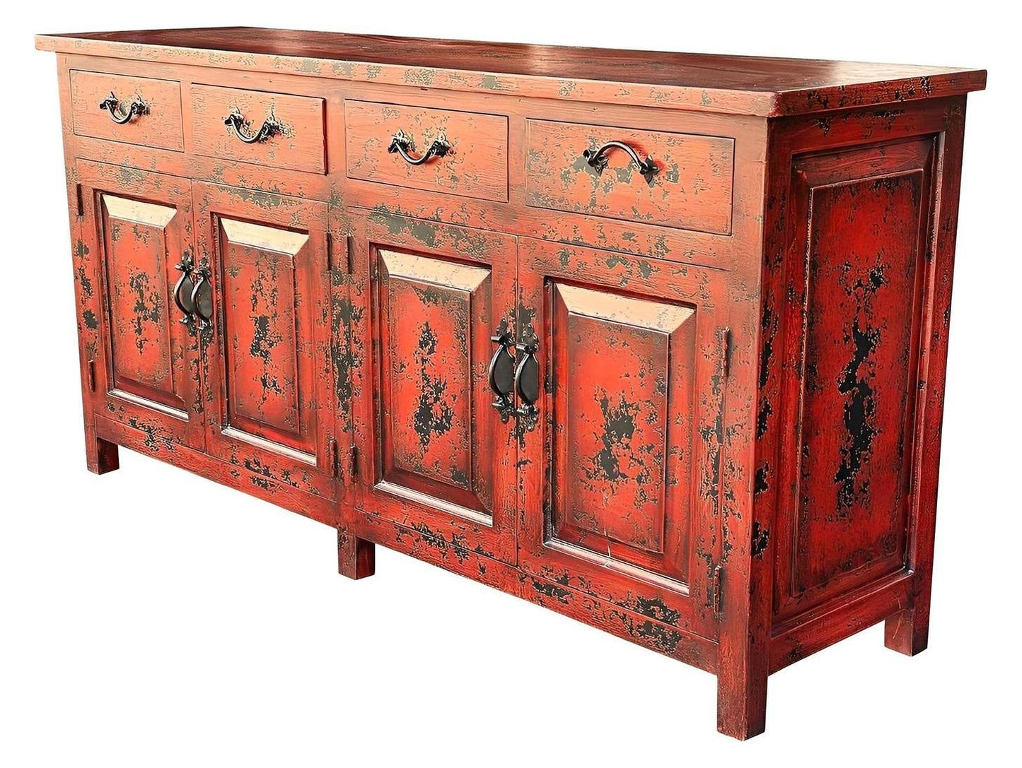 Bussière Red Distressed Sideboard Buffet Table - Elegant Rustic Charisma 20x72x36
