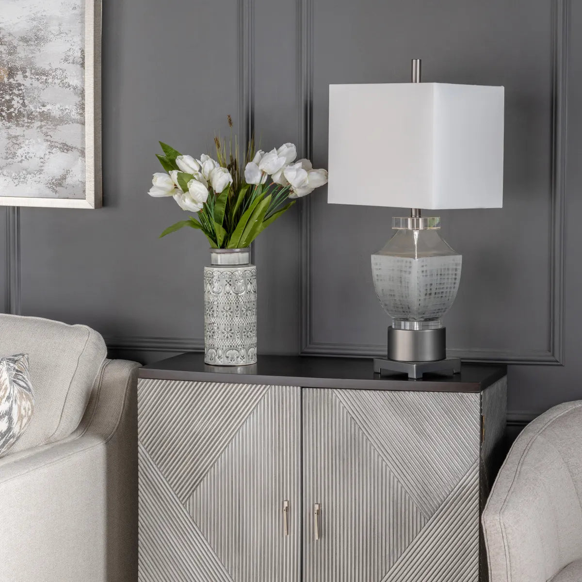 Elnath of Kennebec Bay Table Lamps (2-Pack), Grey, Contemporary