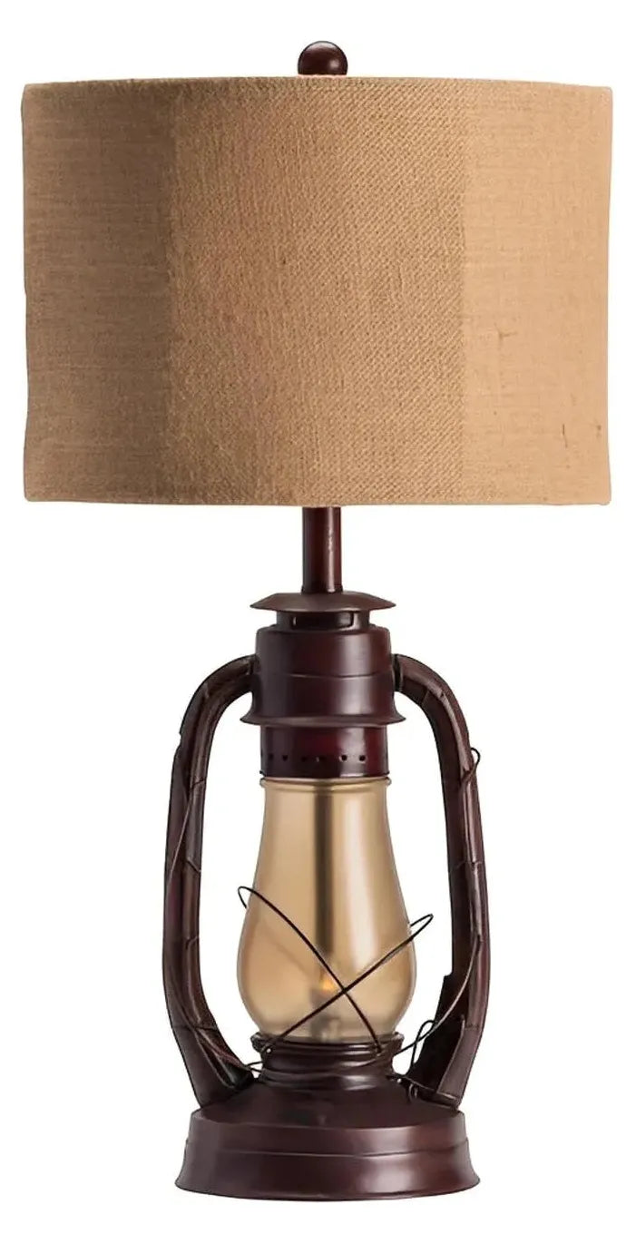 Mirfak Lantern of Granite Point Table Lamps (2-Pack), Red, Brown, Rustic