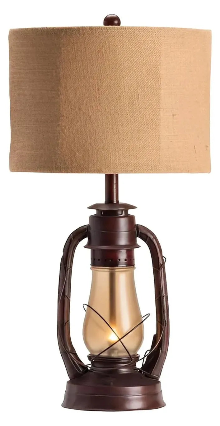 Mirfak Lantern of Granite Point Table Lamps (2-Pack), Red, Brown, Rustic