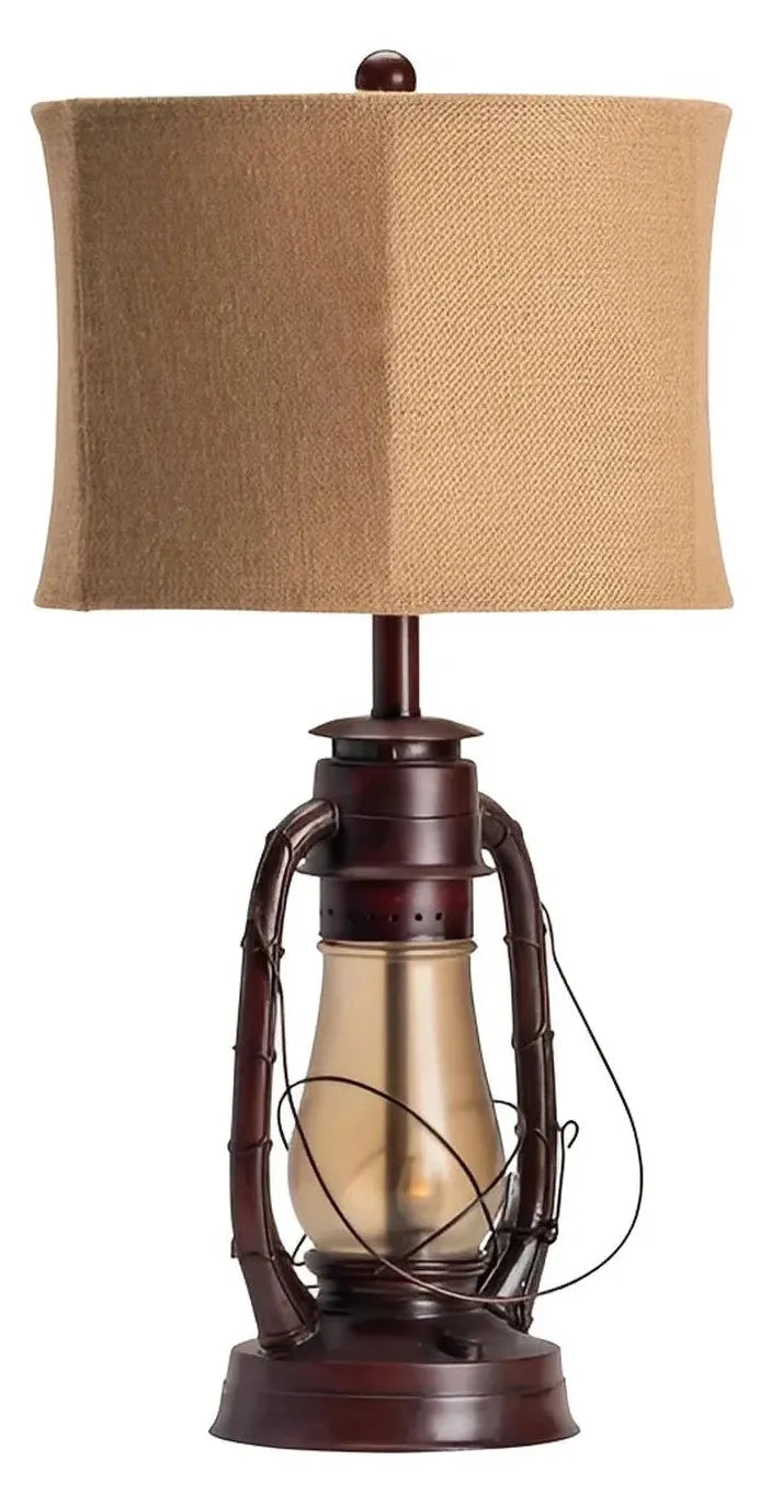Mirfak Lantern of Granite Point Table Lamps (2-Pack), Red, Brown, Rustic