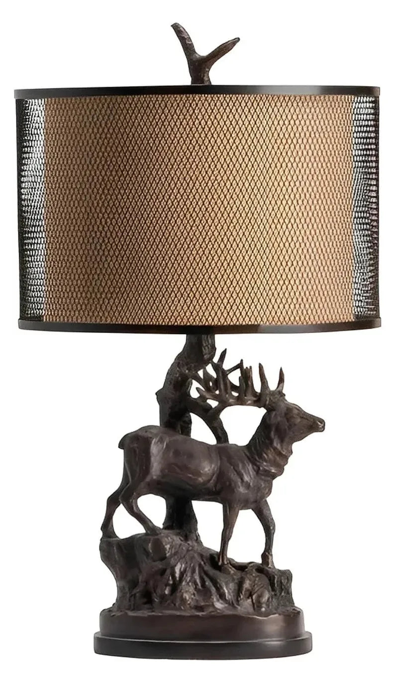 Elk at Dawn Table Lamps (2-Pack), Bronze, Rustic