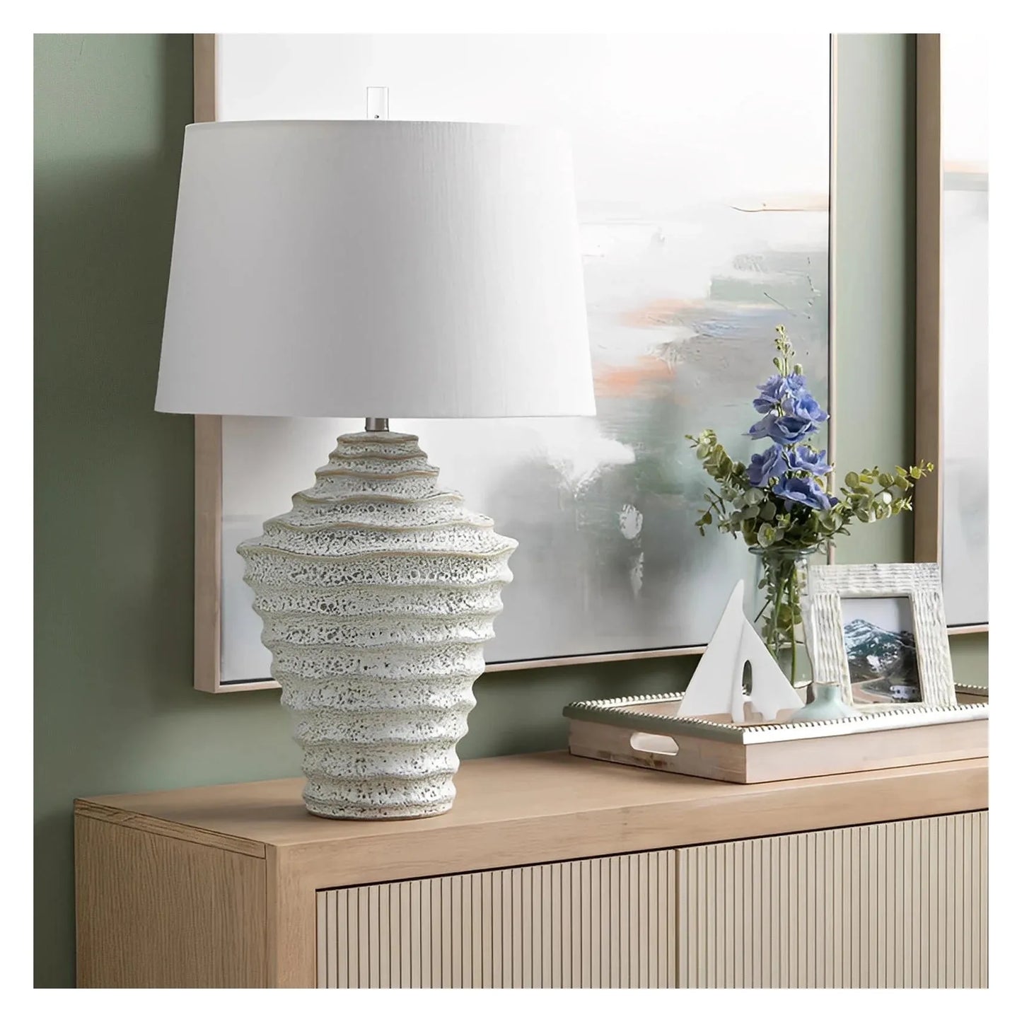 Tania of Foxboro Table Lamps (2-Pack), Green, Coastal