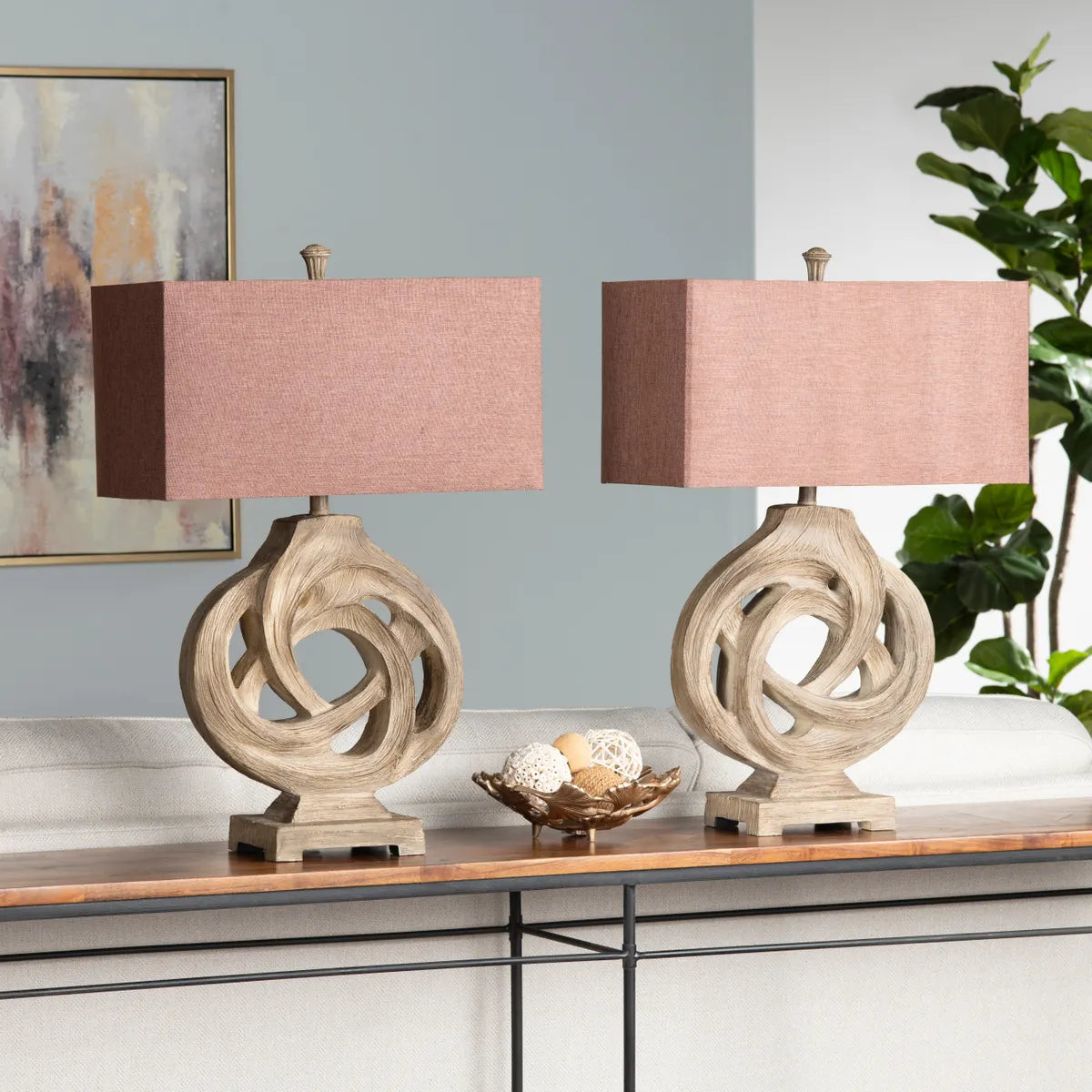 Enif of Lowell Table Lamps (2-Pack), Brown, Rustic