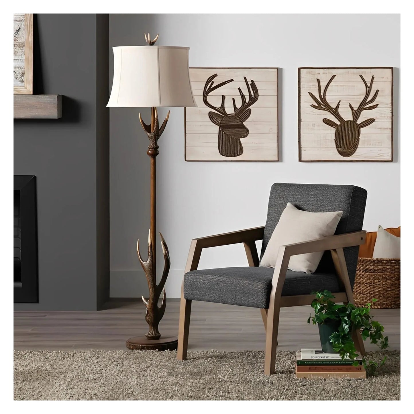 Naos Antlers Floor Lamp, Brown, Rustic