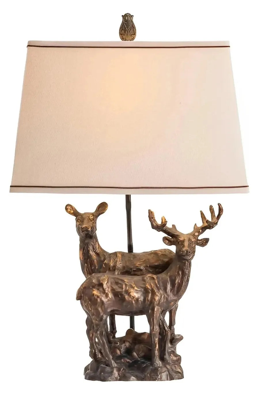 Pair of Deer Table Lamps (2-Pack), Bronze, Rustic