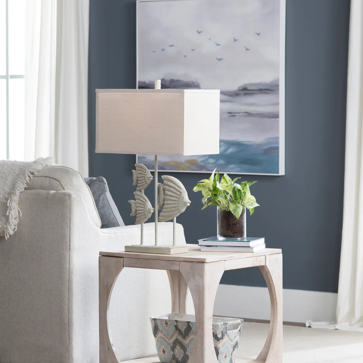 School of Fish in Newburyport Table Lamps (2-Pack), Natural, Coastal