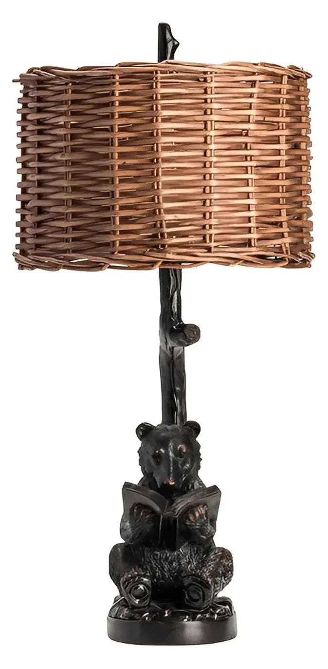 Knowledge Tree Bear Table Lamps (2-Pack), Black, Rustic, Reading a Book