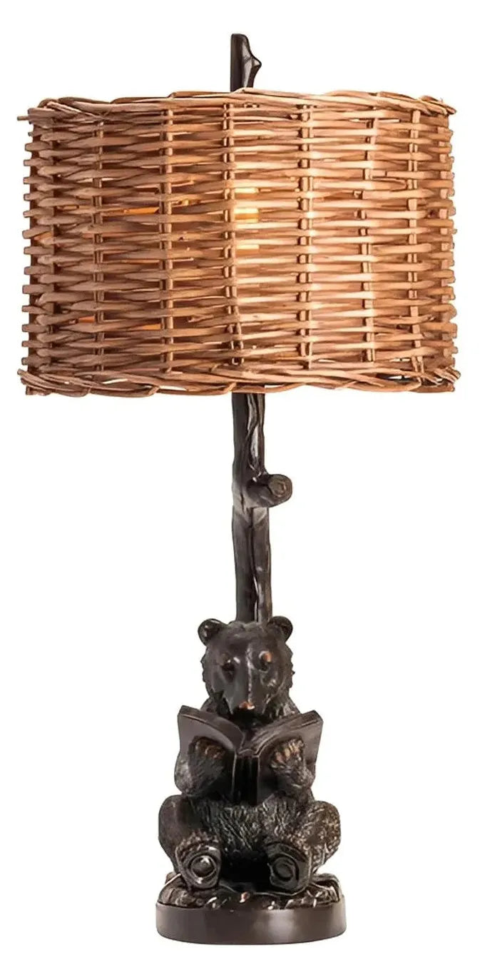 Knowledge Tree Bear Table Lamps (2-Pack), Black, Rustic, Reading a Book
