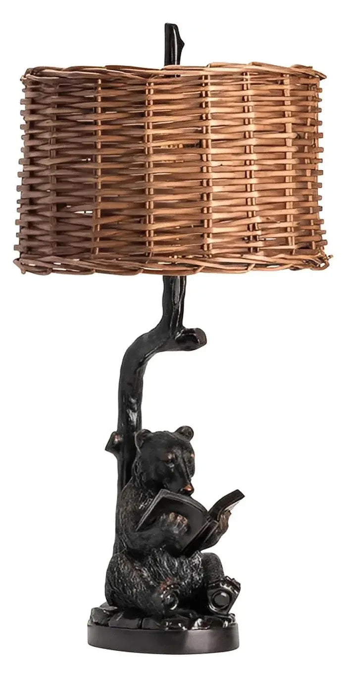 Knowledge Tree Bear Table Lamps (2-Pack), Black, Rustic, Reading a Book