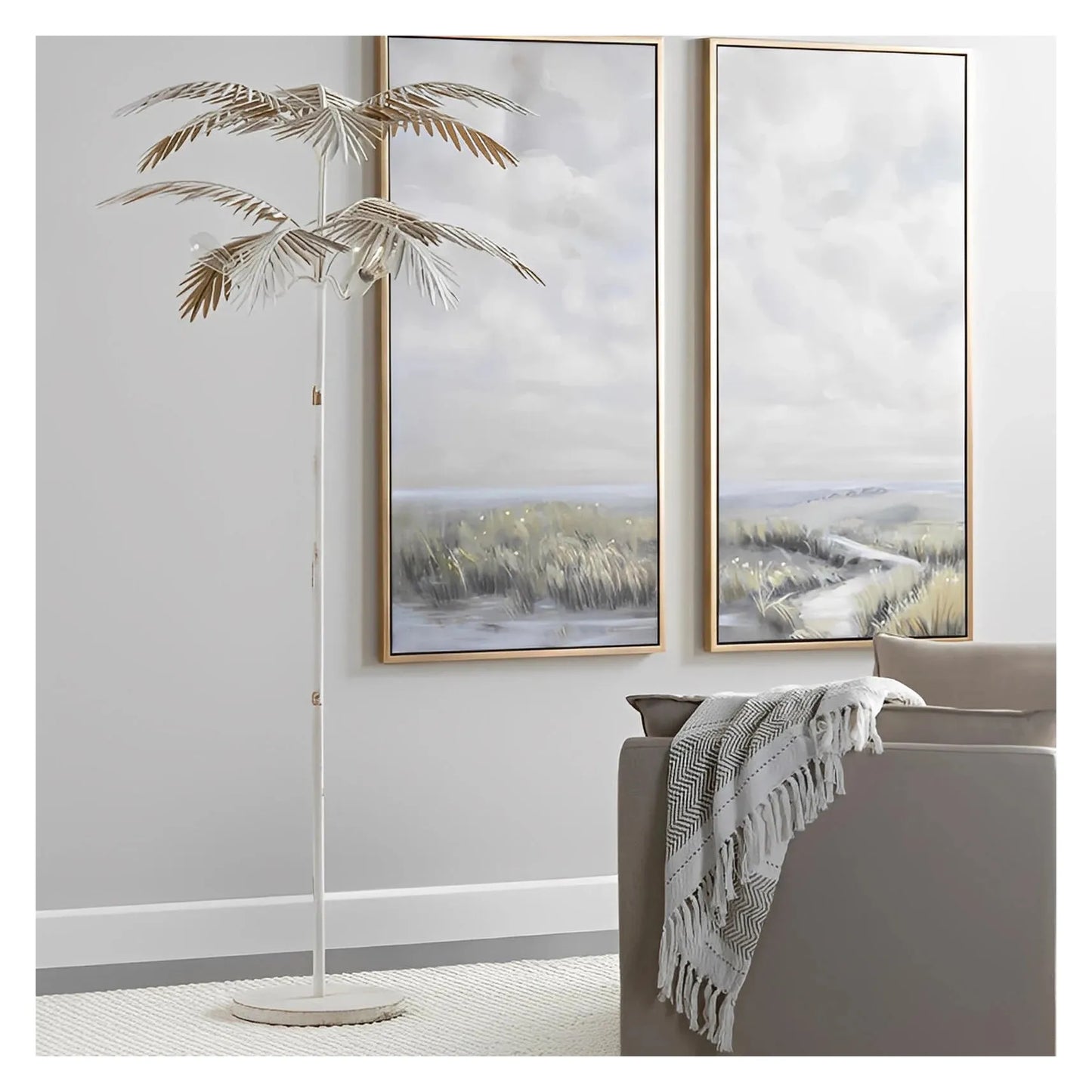 Naos Palm Frond Designed Floor Lamp, White, Coastal