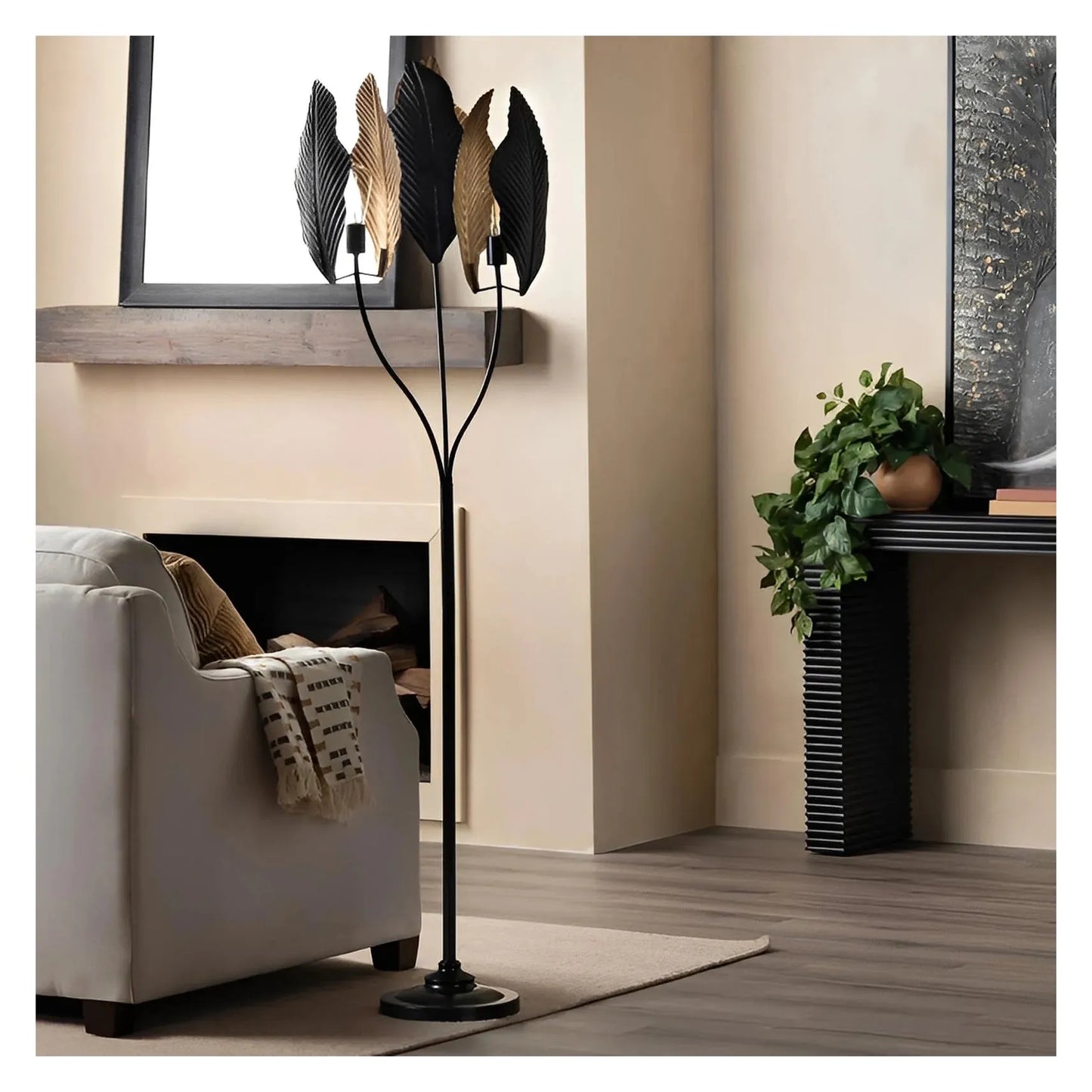 Izar of Mystic Coast Floor Lamp, Black, Gold, Coastal