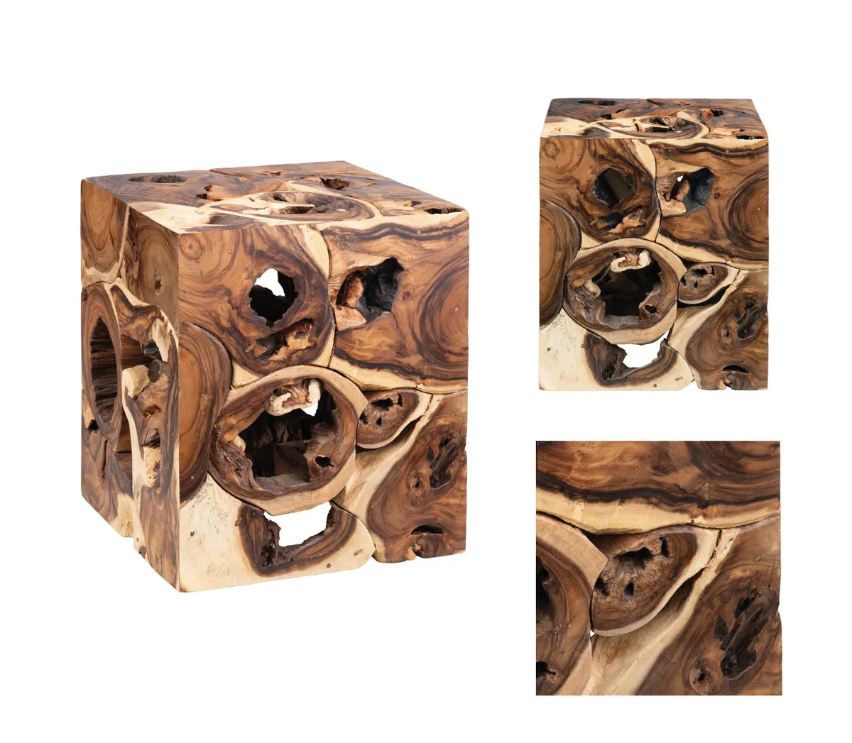 Ashcroft Organic Root Cube End Table – Natural Teak (Set of 2)
